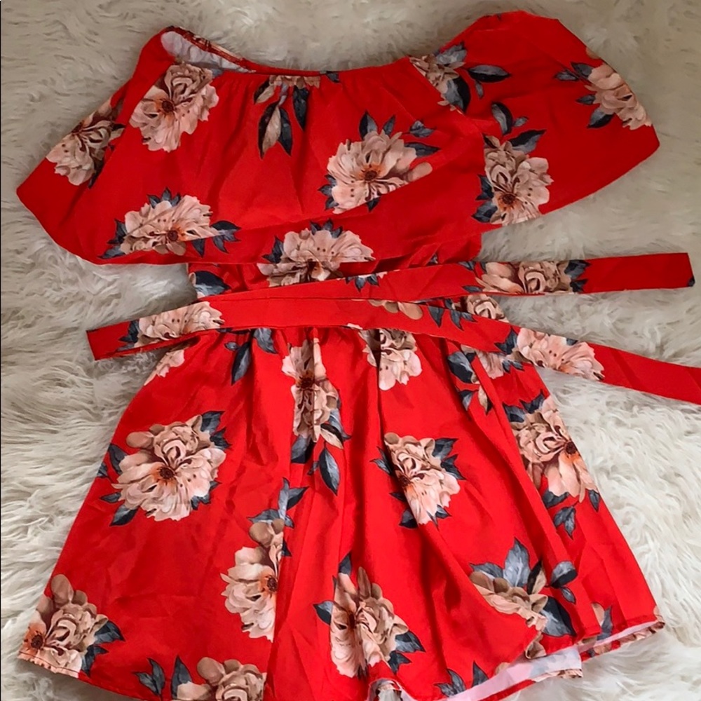 New off the shoulder strapless floral print dress